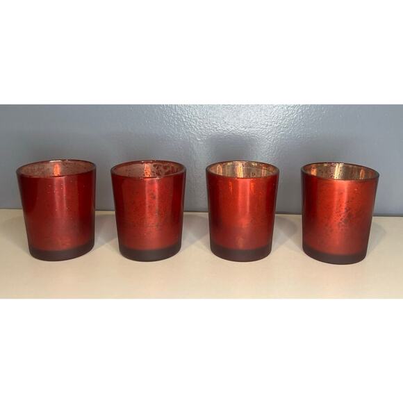 Set of 4 Crate & Barrel Mercury Tealight Holders in Red - Picture 3 of 6